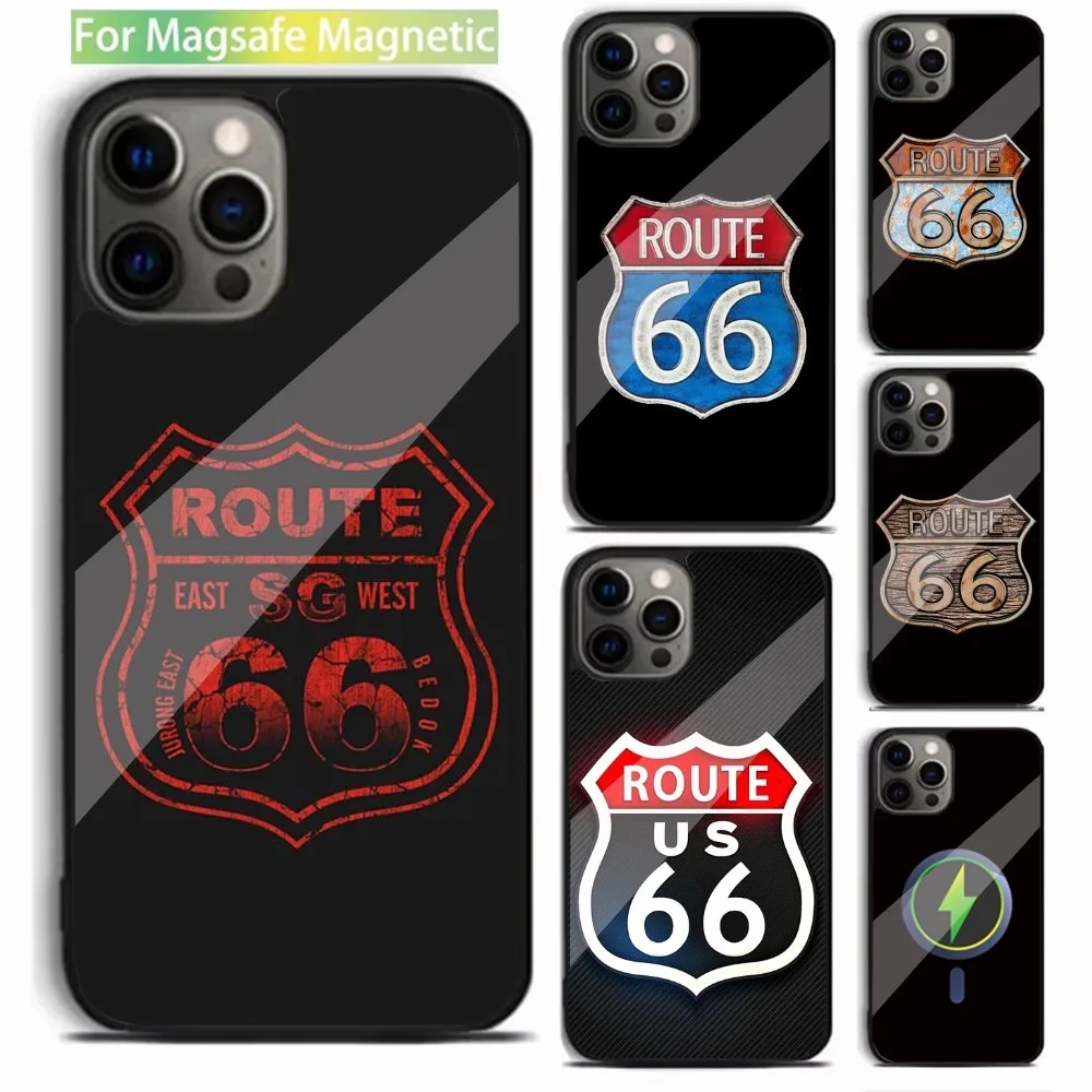 

America Route 66 Phone Case For iPhone 15,14,13,12,11,Plus,Pro,Max Mini Magsafe Magnetic Wireless Charging