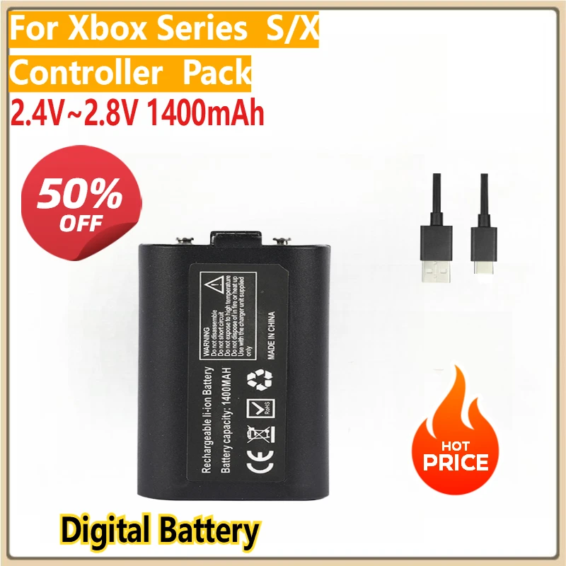 

Replacement Digital Battery 2.4V~2.8V1400mAh with Tpye C Charging Cable Xbox One Series for Xbox Series S/X Controller Pack