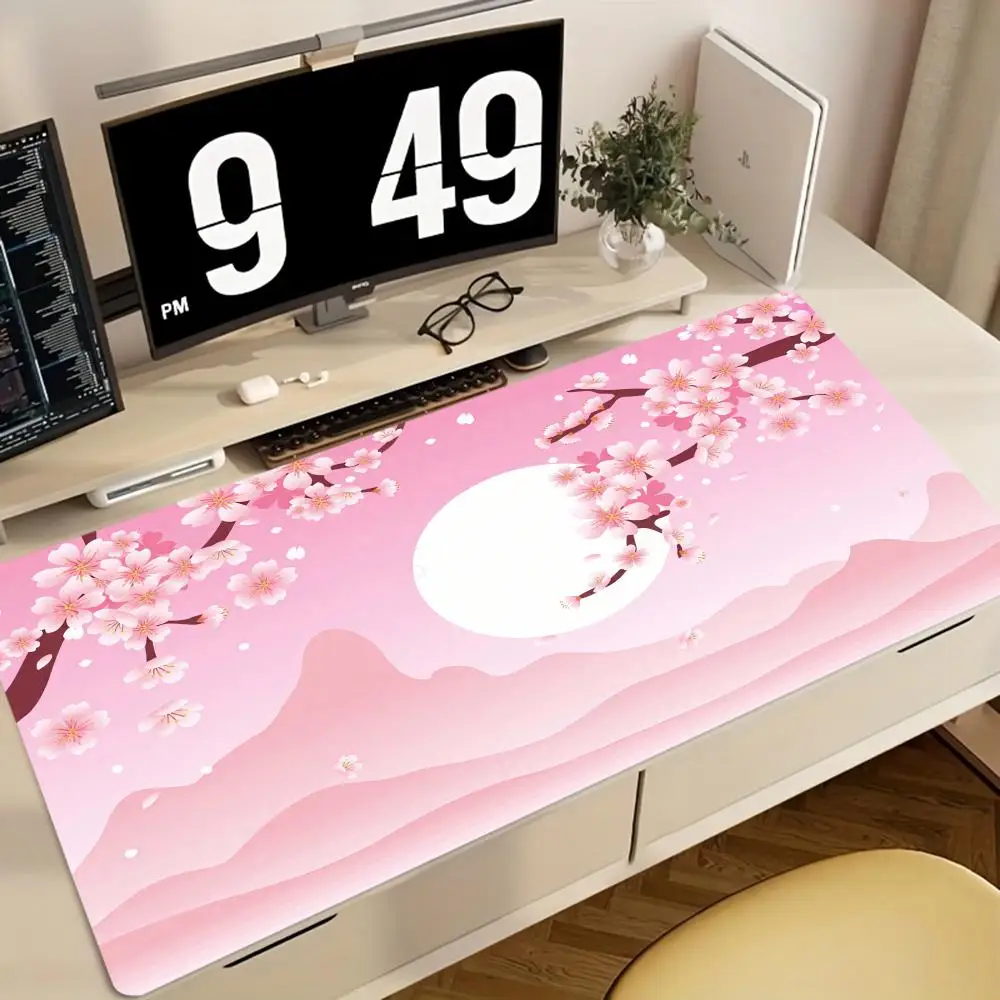 

XXL Large Size Gaming Mouse Pad, Pink Background with Cherry Blossom Theme Mouse Pad, Gaming Accessories, Laptop Desk Pad