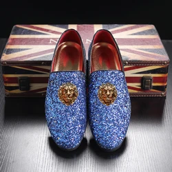 Luxury glitter casual leather shoes Fashion glitter Men's Shoes Business Wedding dress Shoes Beanie shoes A9