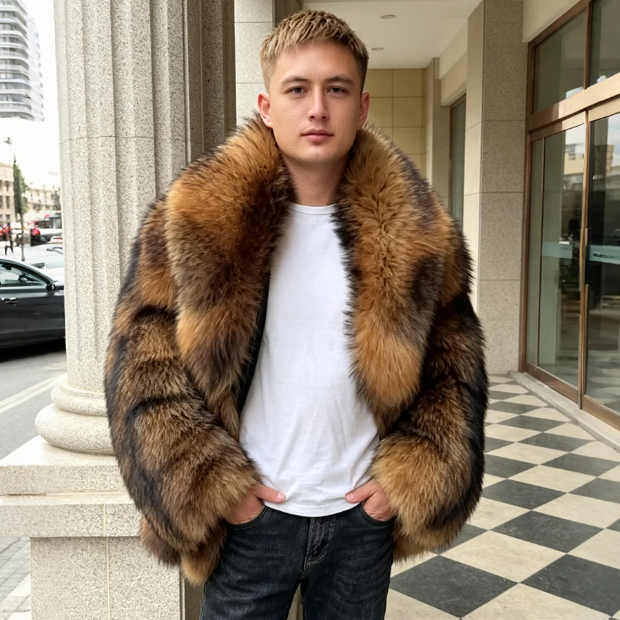 

Natural Raccoon Fur Jacket With Turndown Collar Men's Full Skin Raccoon Fur Jacket Short Fur Coat New Arrivals Real Fur Coat