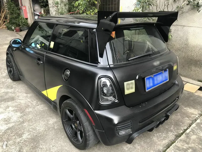 Carbon Fiber M7 Style Roof Spoiler Glossy Finish Double Blade Rear Wing Body Kit Trim (Aluminum End Cap) For Mini Cooper S R56