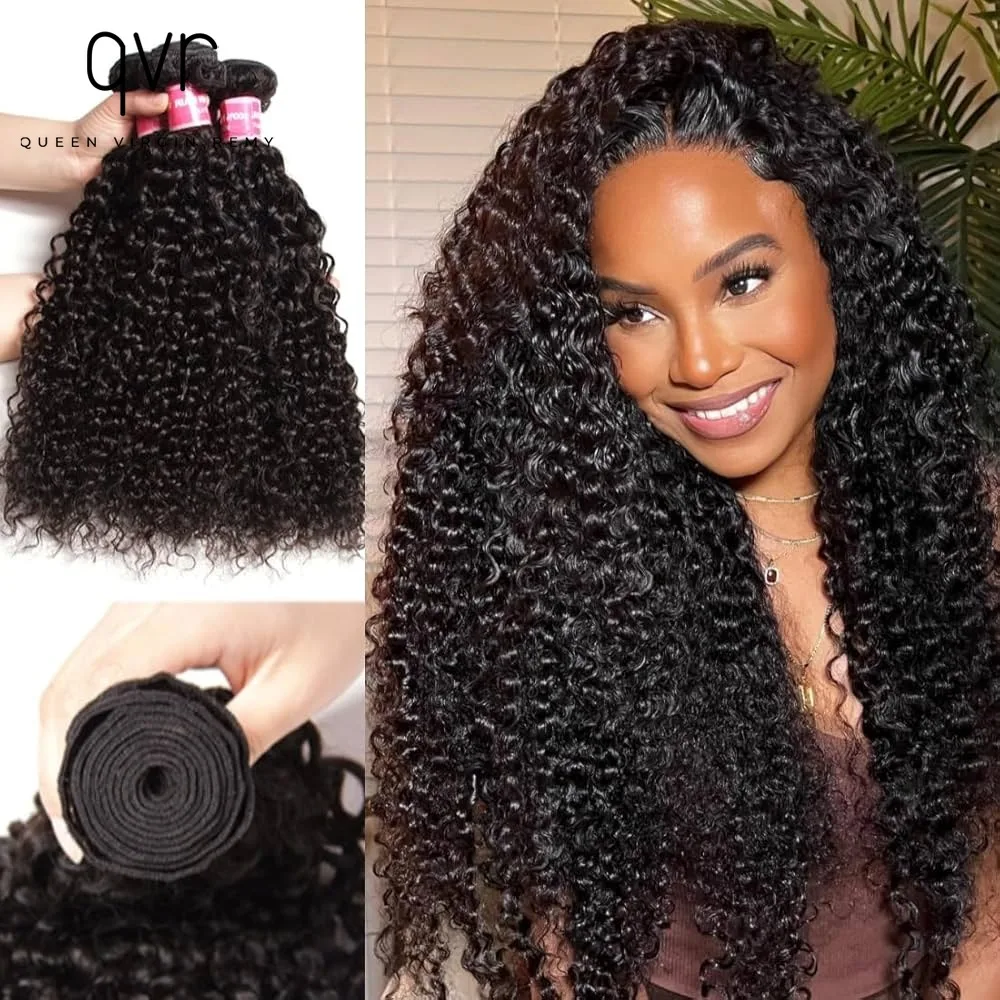 

QVR Best Value Kinky Curly Remy Пучки человеческих волос Jerry Curl Weave 28 30 дюймов 1/3 шт. Не выпадающие пучки человеческих волос