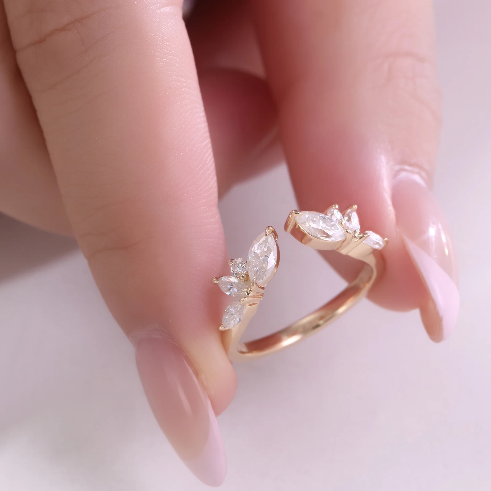 Provence Luxury Open Ring Solid Gold DEF/VS Lab Diamond Set stack band Engagement band Accent Ring for women Personalized Custom