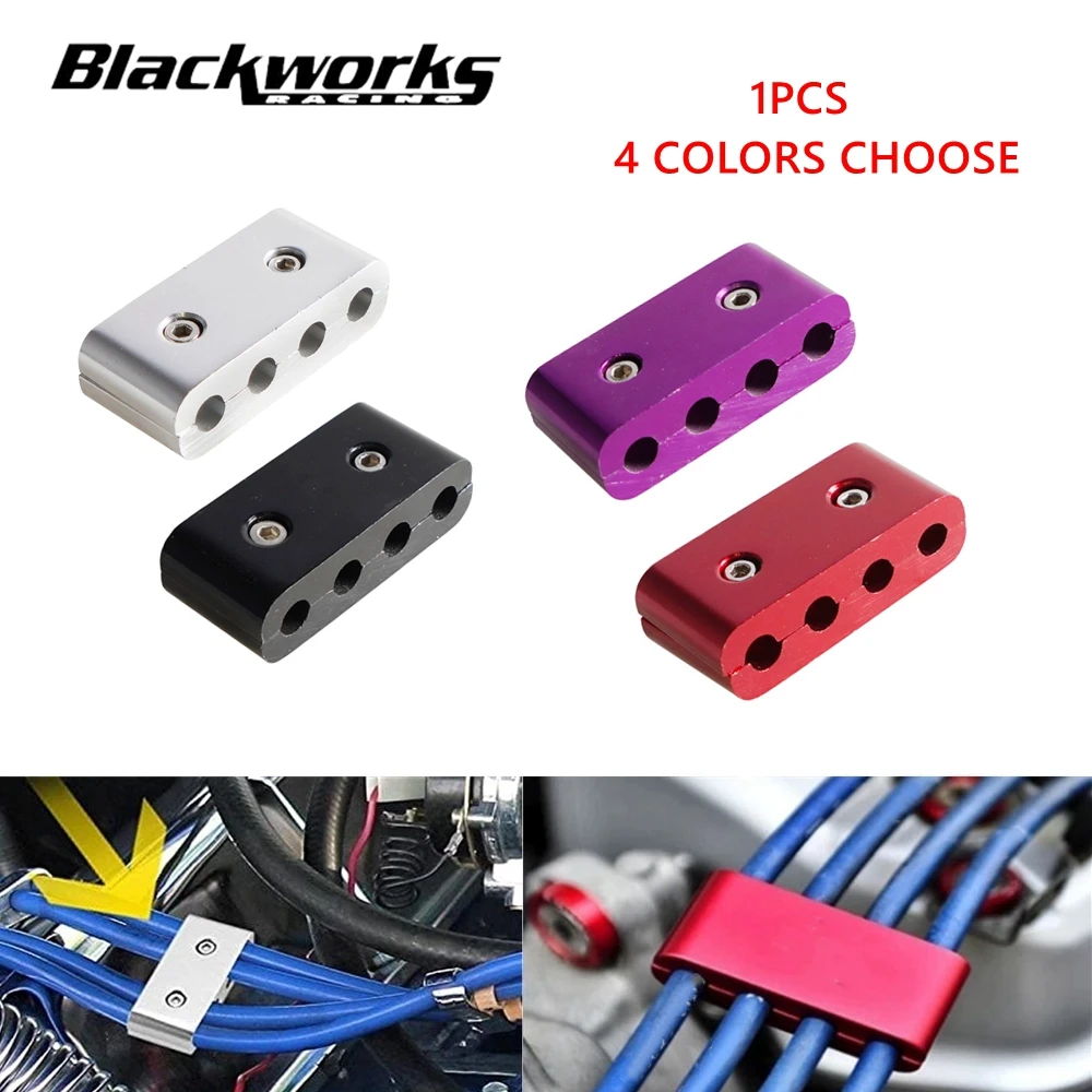 Aluminium 4 Holes Spark Plug Electrical Wire Clamp Separator JDM Style Line Ignition Cable Clip Auto Decoration 4 Colors