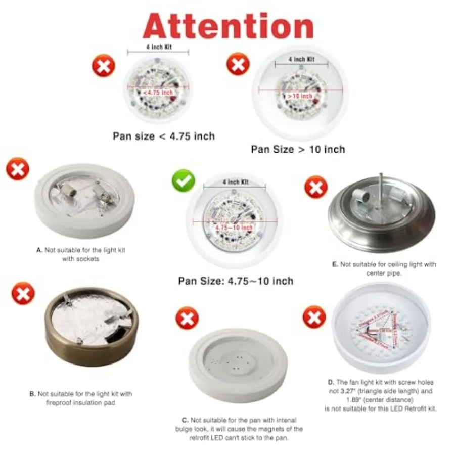 BeVisible N Glow ETL Listed 1 Pack 3.93'' Retrofit Light Kit for Ceiling Flush Ceiling Fan Light Replacement Panel PCB 18W 3000 view 3