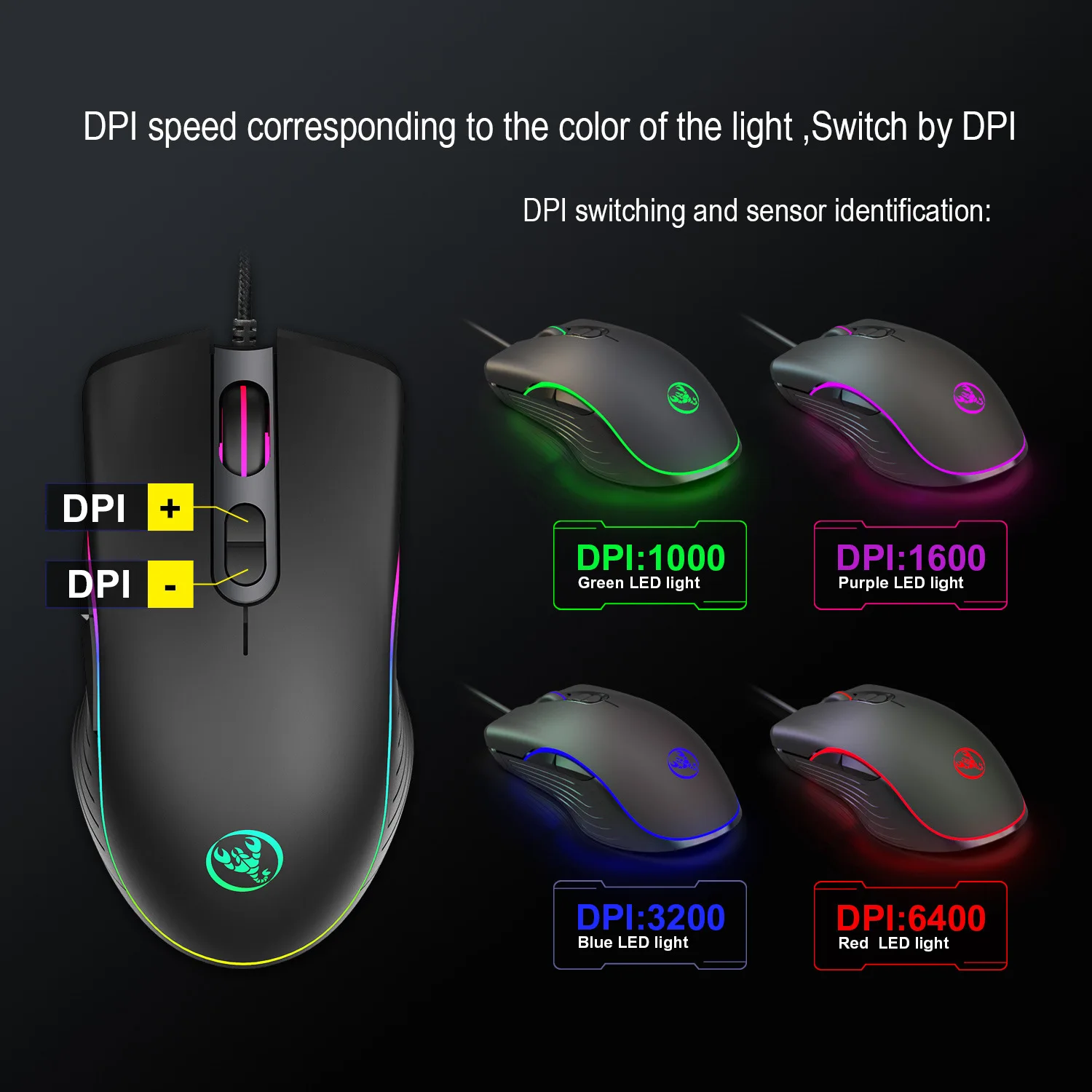 RGB Light-emitting Game Mouse E-sports Wired Mouse Four Gear Adjustable 6400dpi Macro Programming Office Mouse