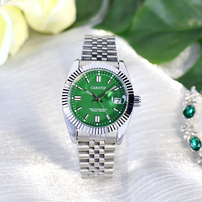 

Женские серебряные стальные ремешки, элегантные, деловые, светящиеся, с круглым циферблатом, полностью автоматические механические часы