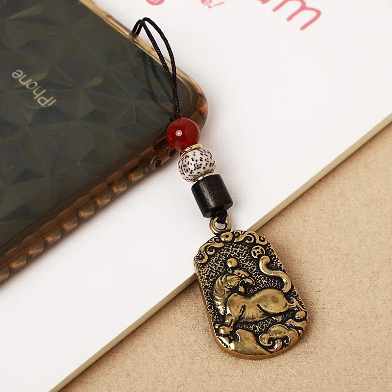 High End Handmade Brass Mobile Phone Chain Pendant for Twelve Zodiac Animals, Ox Zodiac Year, Men's and Women's Safe Small Gifts