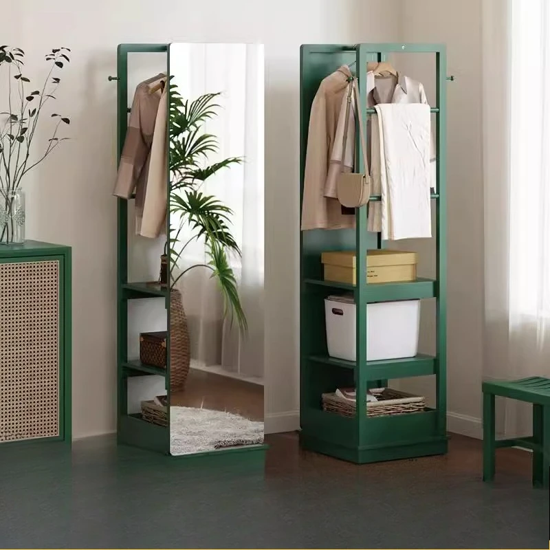 

Full-body mirror, full-length , solid wood home floor , rotating hanger with , integrated coat rack, fitting m