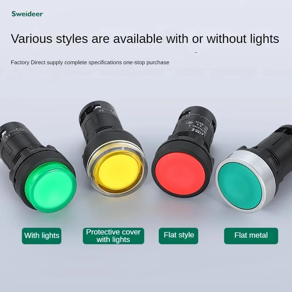 22mm Push Button Switch LED Momentary Reset Self Locking Power Switch Flat High Head on Off with Light 24V 220V 1NO 1NC 2NO Red