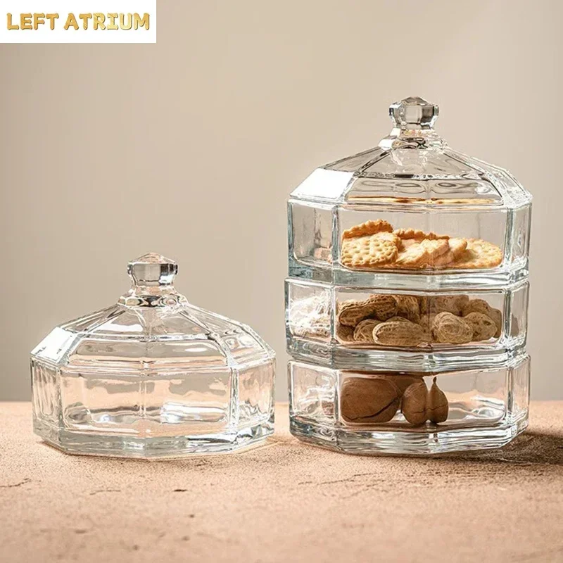 Creative Glass Dried Fruit Plate with Lid Dust Proof Storage Snack Plate Dim Sum Dish Multi Storey Molecular Food Display Plate