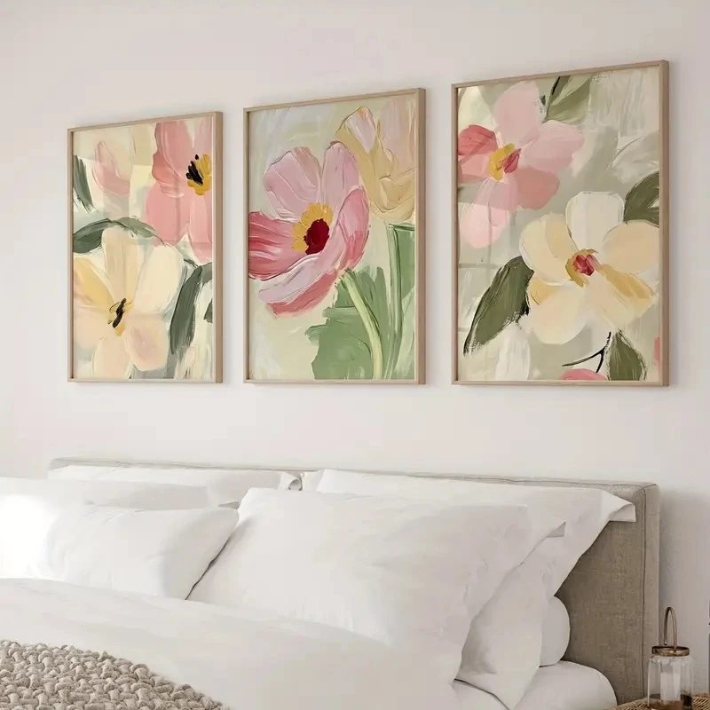 3pcs/Set Pastel Floral Canvas Posters Neutraltoned Abstract Floral Printed Materials Countrystyle Floral Art Wall Art Home Decor