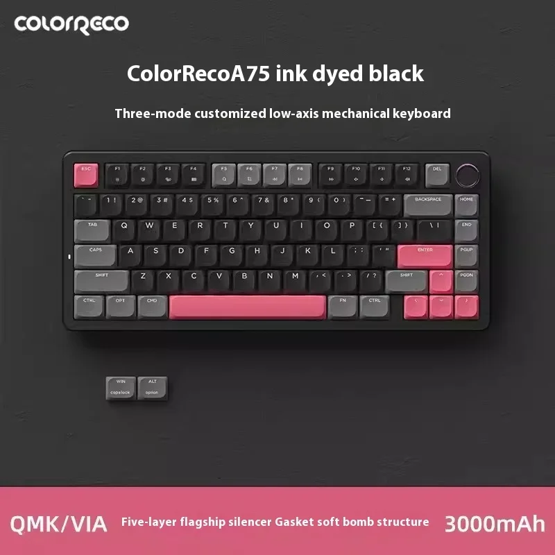 ColorReco A75 Kaihua Low Axis Mechanical Keyboard Wireless Tri-mode Esports Keyboards Gasket Portable PBT QMK/VIA Office PC Gift