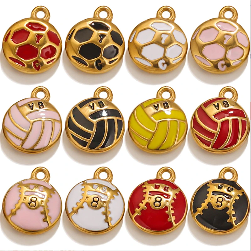 10Pcs/Lot 18K Gold Plated Stainless Steel Drip Football Charms for DIY Pendant Necklace Keychain Jewelry Findings Accessories