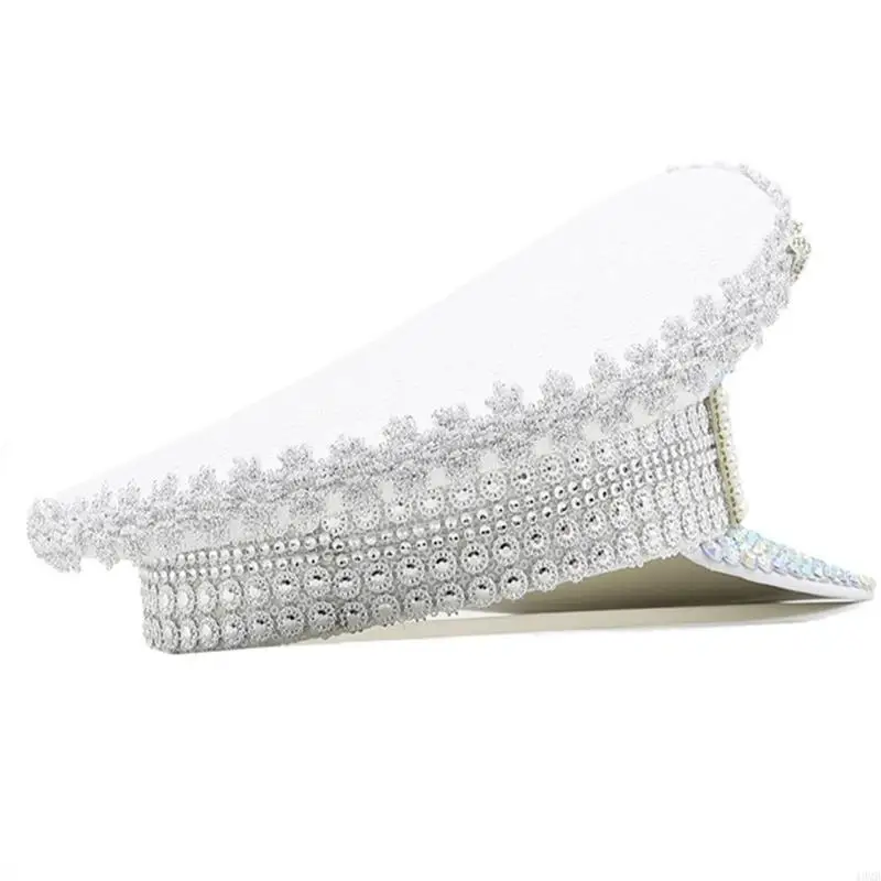 Splendido cappello da sposa con perle, cappello da capitano, con bianchi incrostati, BRIDR da 49