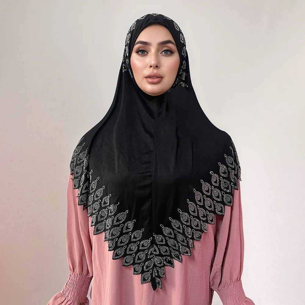Muslimische Frauen Jersey Hijab Instant Schal Diamanten Amira Turban Pull On Kopftuch Ramadan Islamische Gebet Hijabs Schals Wrap Niqab