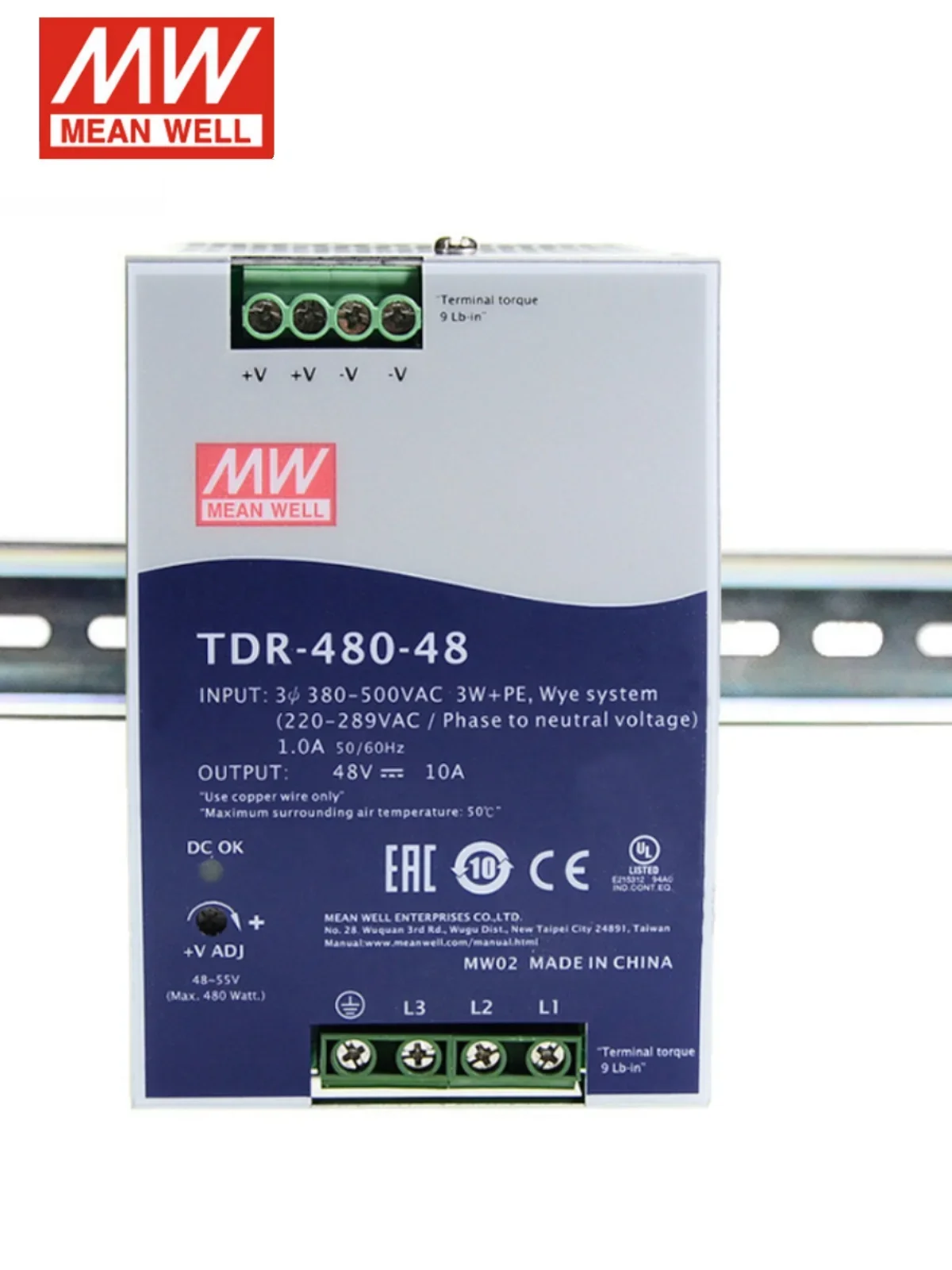 Taiwan Mingwei TDR-480 Switching Power Supply Three-phase 380V To 24V/48V DC Rail Drt 480W