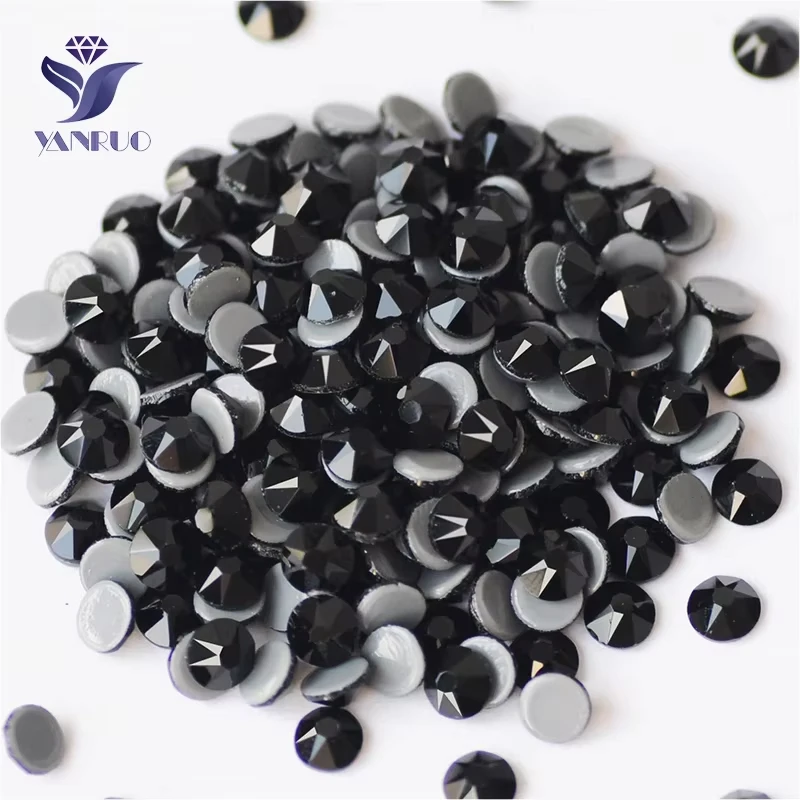YANRUO 2088HF All Sizes Jet Glass Strass DIY Iron On Hot Fix Flat Back Hotfix Crystals Black Rhinestones For Dress