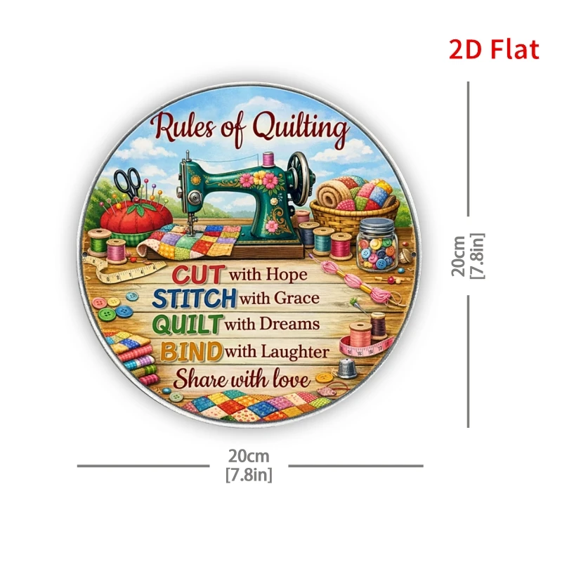 2D Flat, [2Dflat] 1pc 7.87x7.87 Inches - Vintage Patchwork Rules Aluminum Sign, Sewing Room Decor Plaque, Gift for Mom Grandma Q