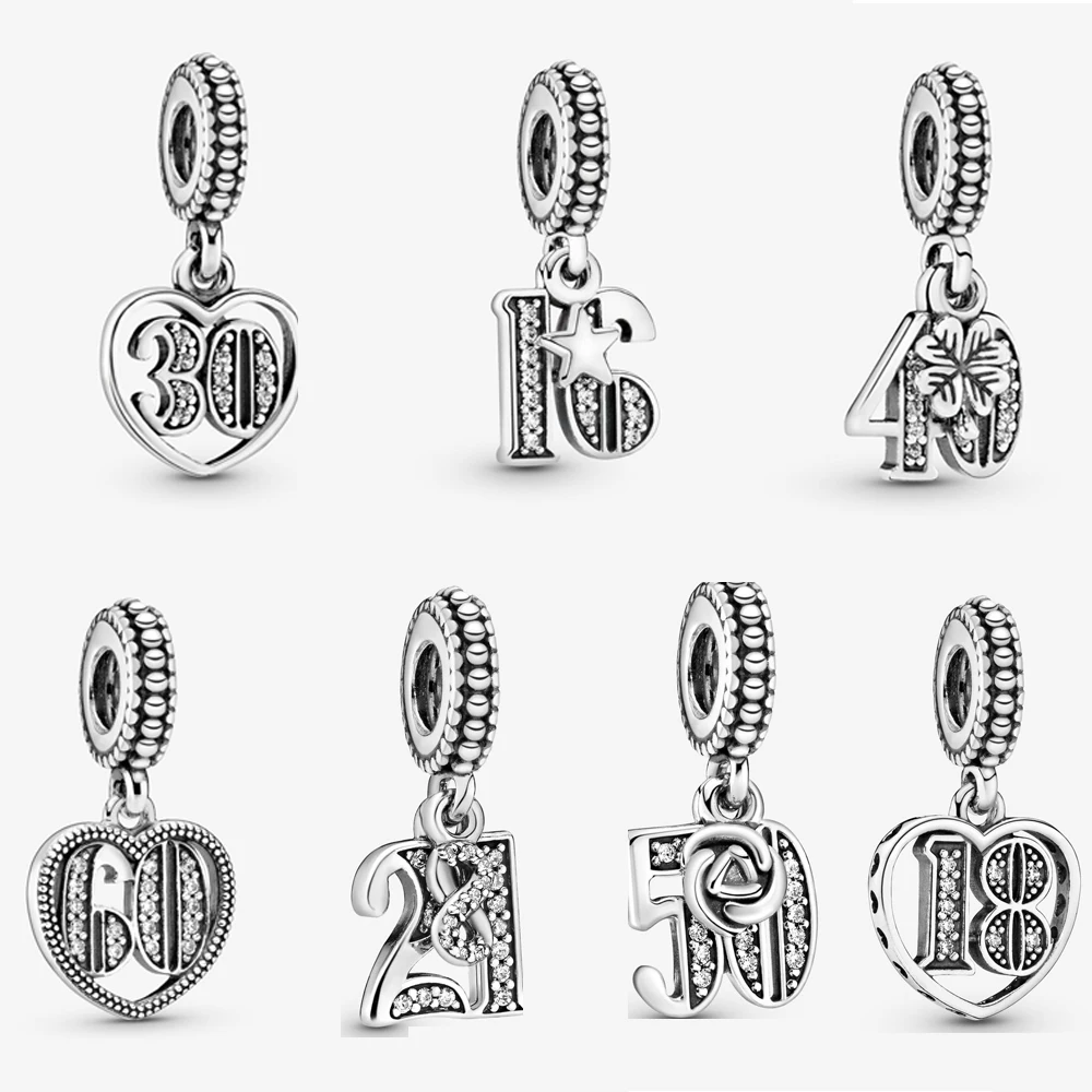 

925 Sterling Silver Charms Beads Original 16 60 18 Celebration Pendant Charm Fit Pandora Bracelets Necklaces Jewelry For Women