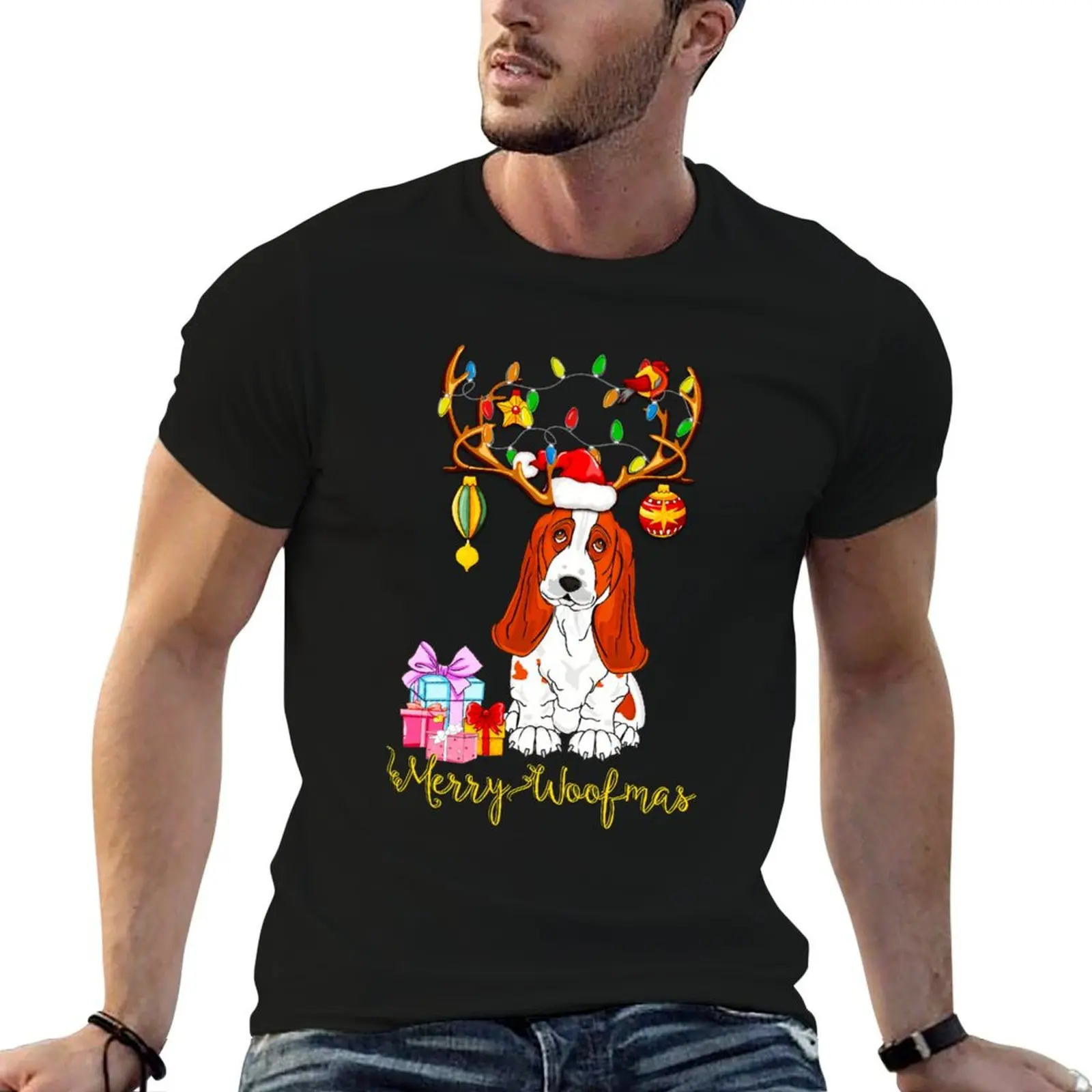 Merry Woofmas Basset Hound Christmas Dog Lover Xmas Gift T-Shirt Big Size Simple T-Shirt