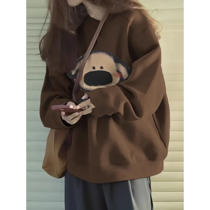 

Women's Loose Round Neck Sweatshirt Loose Velvet American Fashion Brand Top Jacket