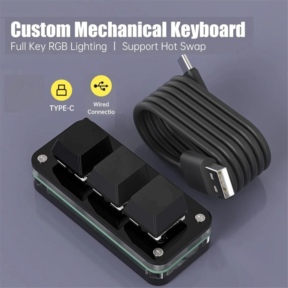 Keyboard Mini Pemrograman Makro 3 Tombol Populer untuk Photoshop Gaming Black A