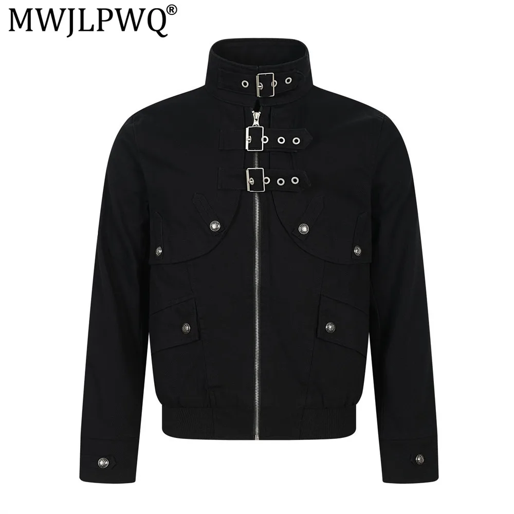 MWJLPWQ Men's Patchwork High-Collar Jacket Straps Trendy Design Three-Dimensional Deconstructed Short Workwear 2026 Autumn 20516