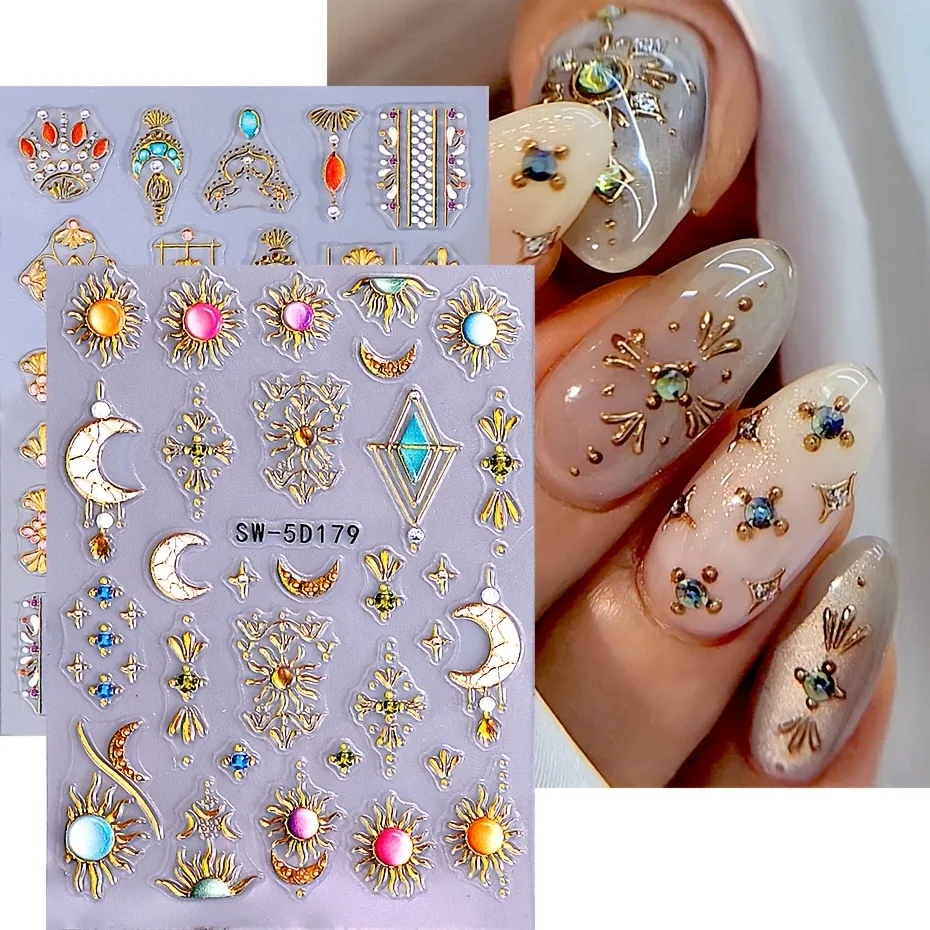 قطعتان من ملصقات الأظافر البوهيمية على شكل نجمة وقمر، سهلة الاستخدام لتزيين الأظافر بنفسك والهدايا وتصفيف مكياج الحفلات والزفاف #1