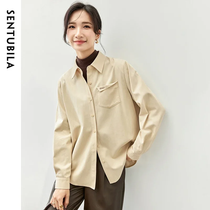 

SENTUBILA Women's casual shirts 2025 Autumn Elegant Loose Fit Turn-Down Blouse Solid Long Sleeve Tops Woman Clothes 143C56896