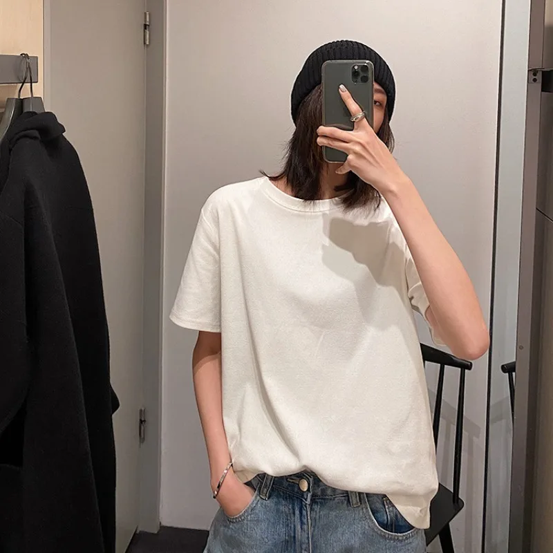 

Loose Short Sleeved T-shirt for Women Pure Cotton Solid Color Base Half Sleeve Oversized Top Underneath Summer New 2024 Clothes