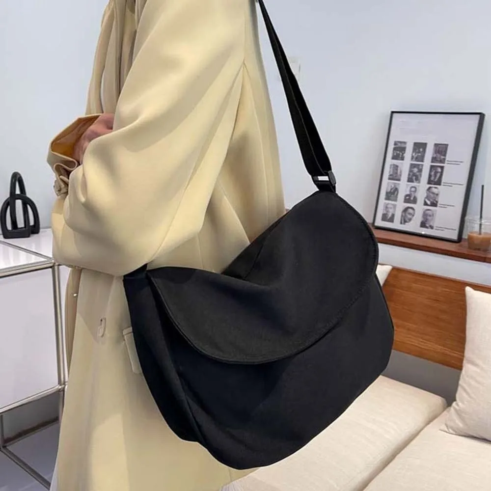 

Adjustable Strap Nylon Square Bag Japanese Style Soft Large Capacity Shoulder Bag Magnetic Buckle Solid Color
