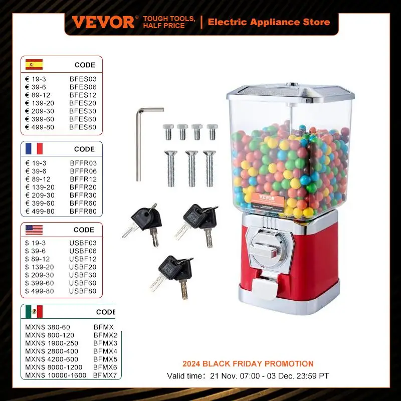 VEVOR 16/17inch Gumball Machine for Kids 25 Cents Coin Operated Gumball Bank Toy Capsules Bouncy Balls Candy For Game Stores