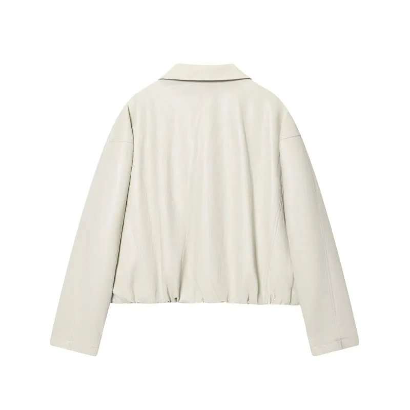 CharmChant Skórzane Kurtki Damskie Nowości na Zimę 2025 Płaszcz Damski Jednolity Kolor Y2K Vintage Bomberka Długi Rękaw Odzież Wierzchnia