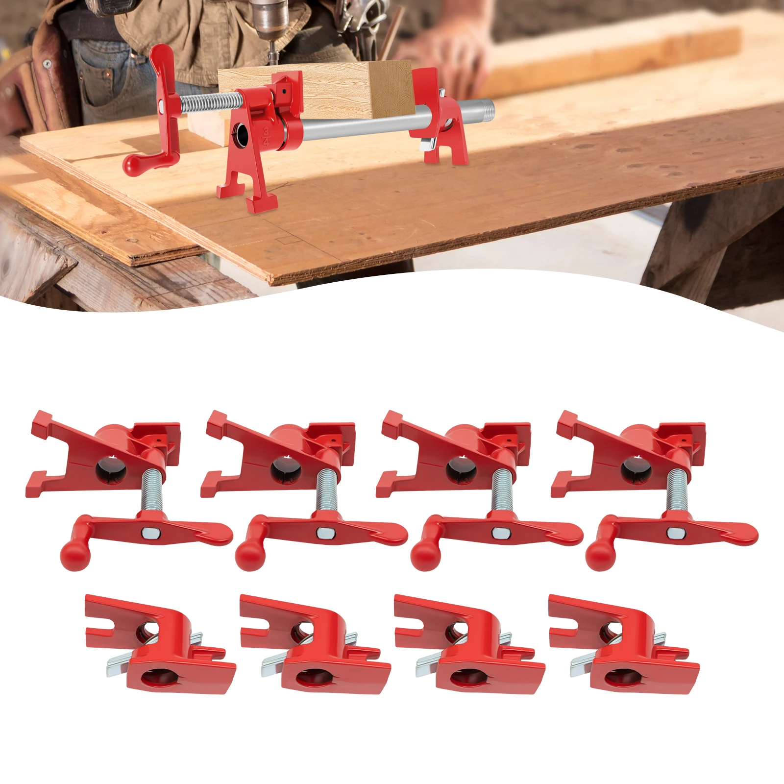 

4 Pcs 3/4" Wood Gluing Pipe Clamp Set for Woodworking Lumber Stores, Manufacturing Plants, Repair Shops
