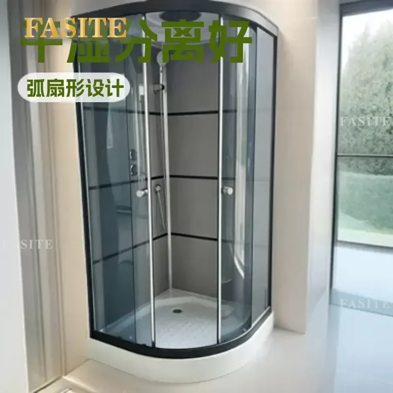 For Bathroom Arc Fan Shaped Integrated Shower Room Tempered Glass Door Closed Household Finished Bath Enclosure Space Saving