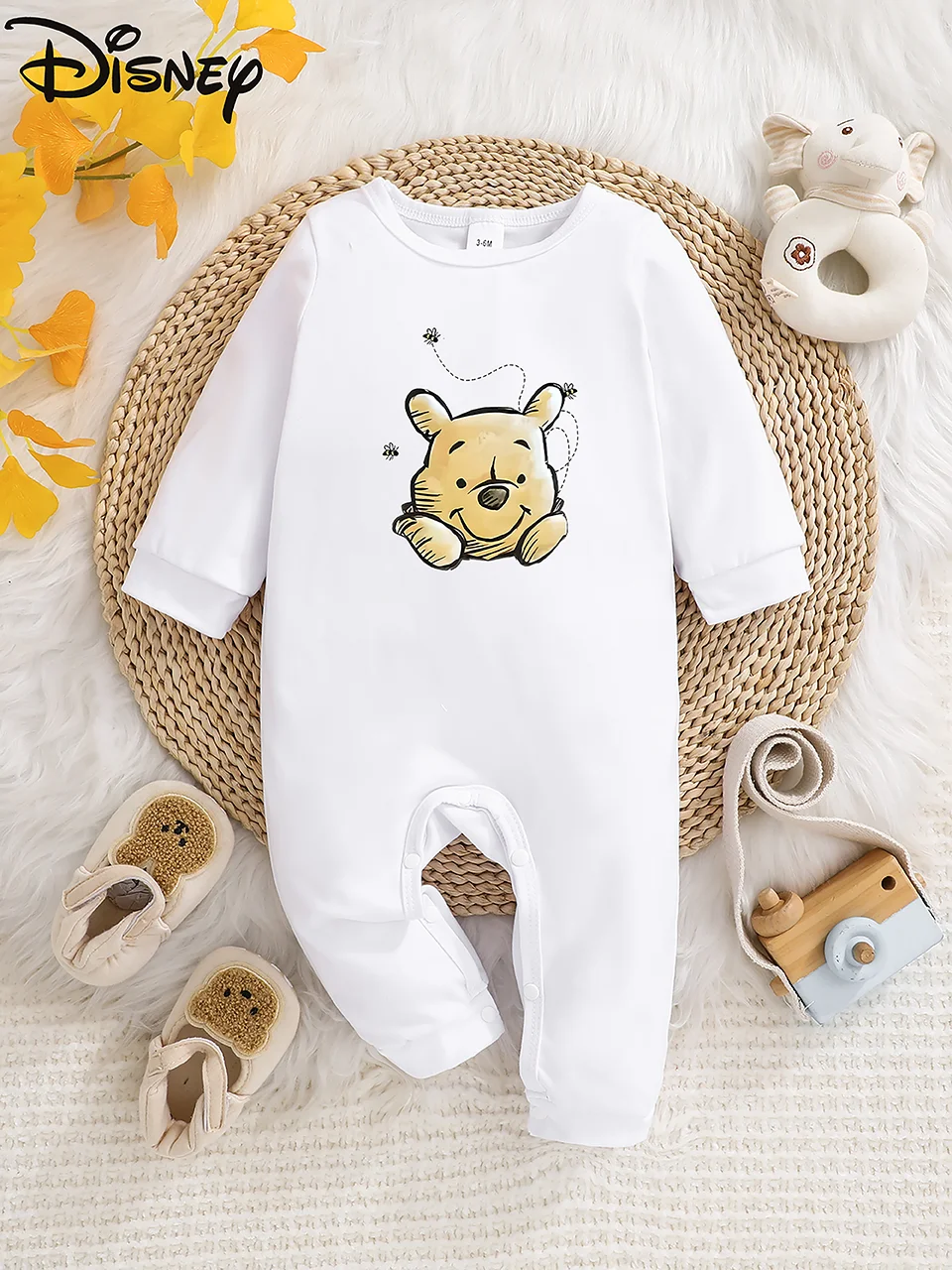 Licensed Potdemiel Winnie the Pooh Printed Long-sleeve Baby Jumpsuit Cute patterns, soft fabric, perfect for party outfits