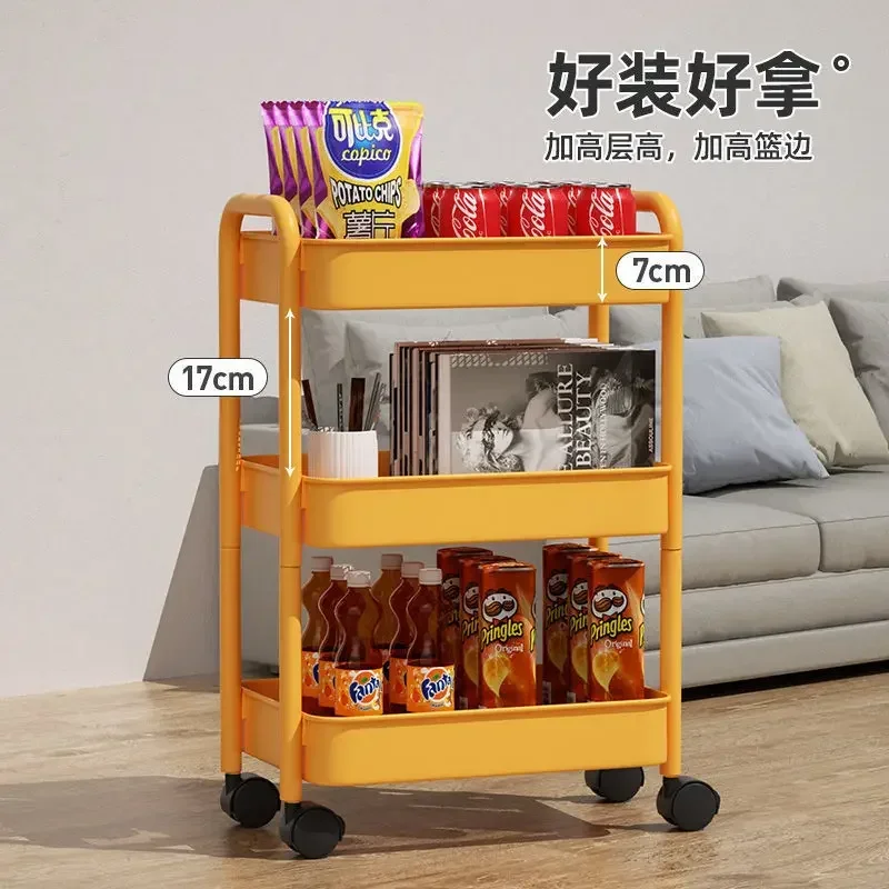 

Small Cart Storage Rack Floor To Floor Multi-level Kitchen Bathroom Mobile Wheeled Storage Rack Baby Snack Trolley