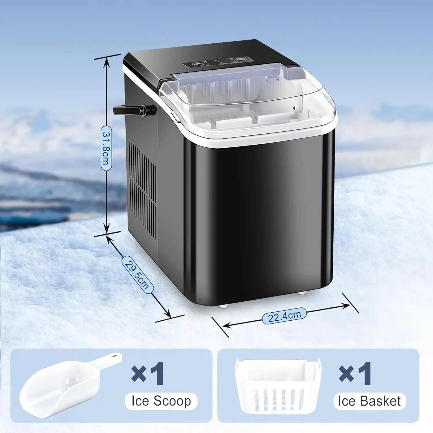 Máquina de gelo portátil de aço inoxidável com conveniente Carry Handle, Compact Countertop Ice Machine para Cozinha e Camping, Produ