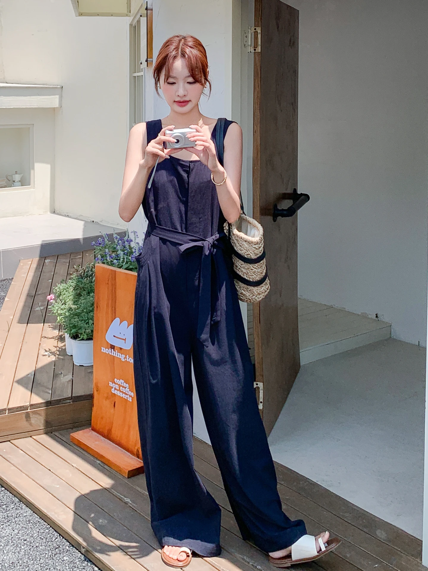 

Summer Thin Wide Leg Overalls Women's Loose Fit Korean Style Small Size Age Reduction Square Collar Jumpsuit Comfortable High...