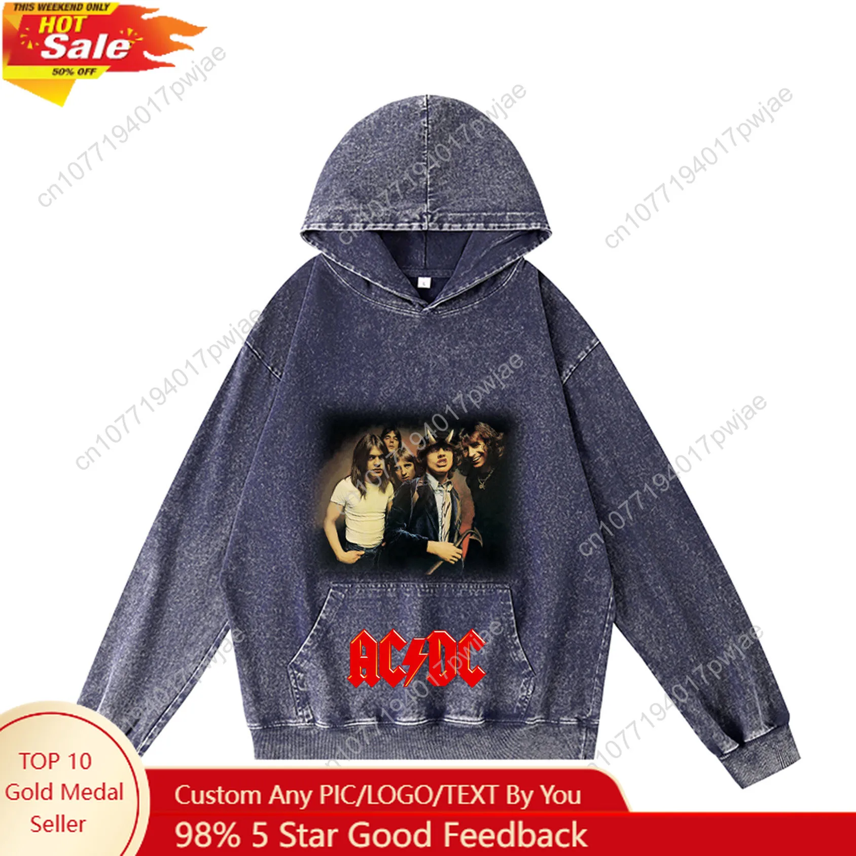 

A-AC Hoodie Retro Hooded Sweatshirt Vintage Rock D-DC Men Woman Vintage Pullover Sweatshirt With Pocket Oversized Customized Top