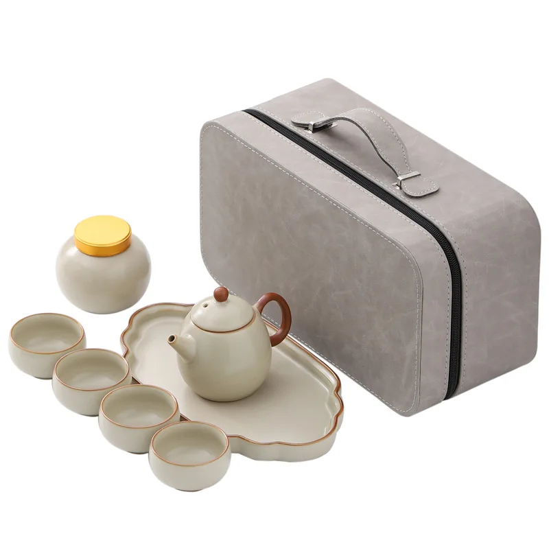 

Huang Ru Kiln Travel Teas Set Storage Bag Outdoor Travel With Teas Tray Tea Pot Kung Fu Tea Set