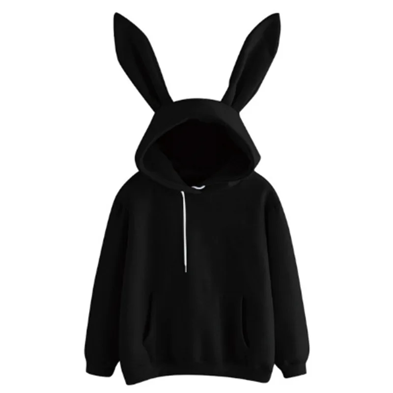 2025 Autumn and Winter New Women's Clothing Harajuku Wei Hooded Rabbit Hoodie Solid Color Loose Casual Women's Top Women's Coat
