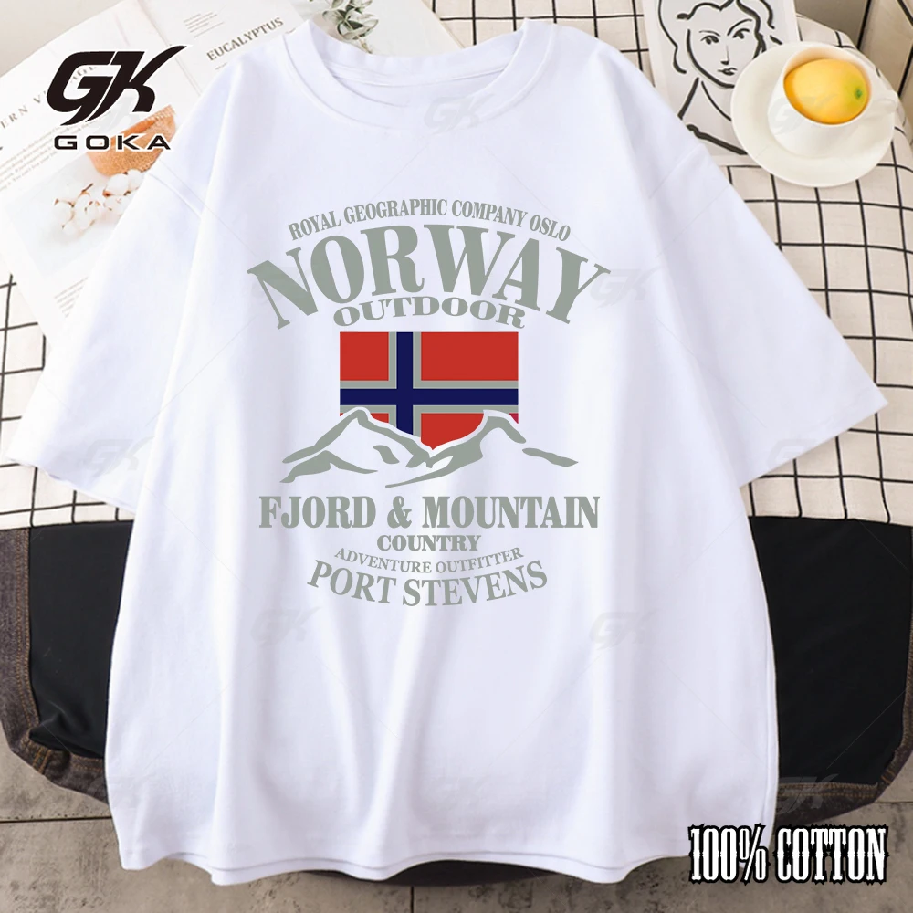 Summer Norway Flag Fjord Mountain Graphic T-Shirts Men clothing Streetwear Summer  Women Short Sleeve Casual Tops Tees Unisex