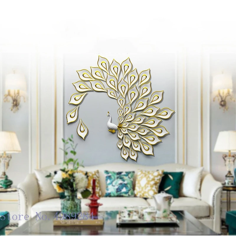 Ceramic Simulation Animal Wall Hanging Background Decoration Peacock Bird Feather Combination