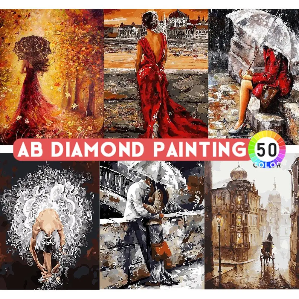 5D AB Drills Diamond Painting Romantic Couple Oil Painting Series Diamond Mosaic Decorative Art Living Room Home Wall Decoration