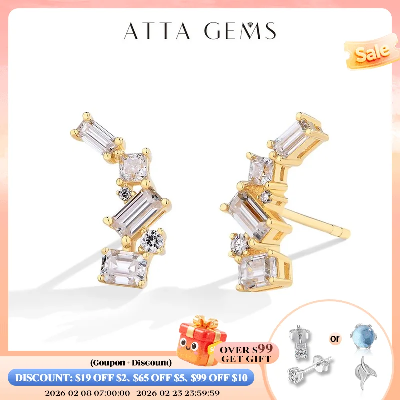 

Серьги-гвоздики ATTAGEMS с сияющими муассанитами VVS1 для женщин, из чистого желтого золота 10K, 14K, 18K, изысканные ювелирные изделия для помолвки, новинка