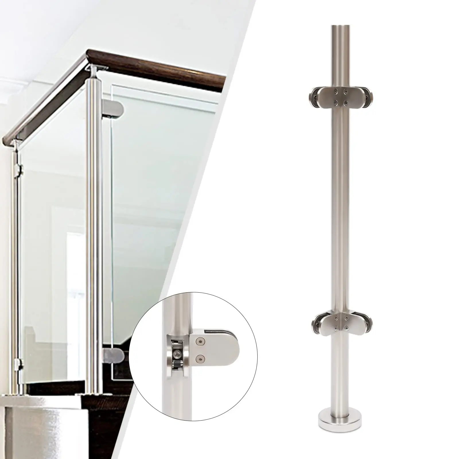 Glass Railing Post, Silvery Stainless Steel Glass Clamp Post Glass Balustrade Railing, Railing Corner Post Railing Fence Pole Ha