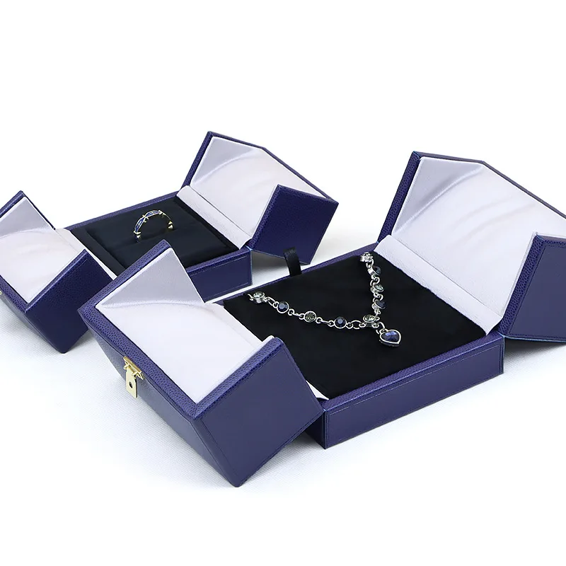 Customizable LOGO Elegant Blue Double Door Jewelry Case Ring Pendant Bracelet Propose Gift Packaging Box Branding Anniversary view 2